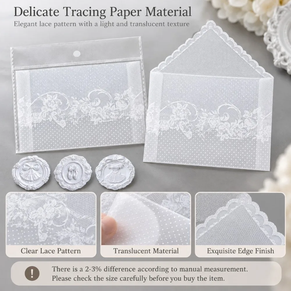 4pcs Per Set Lace Paper Envelope Hollow Transparent Lace Postcard Storage Bag Paper Material Greeting Card Supplies