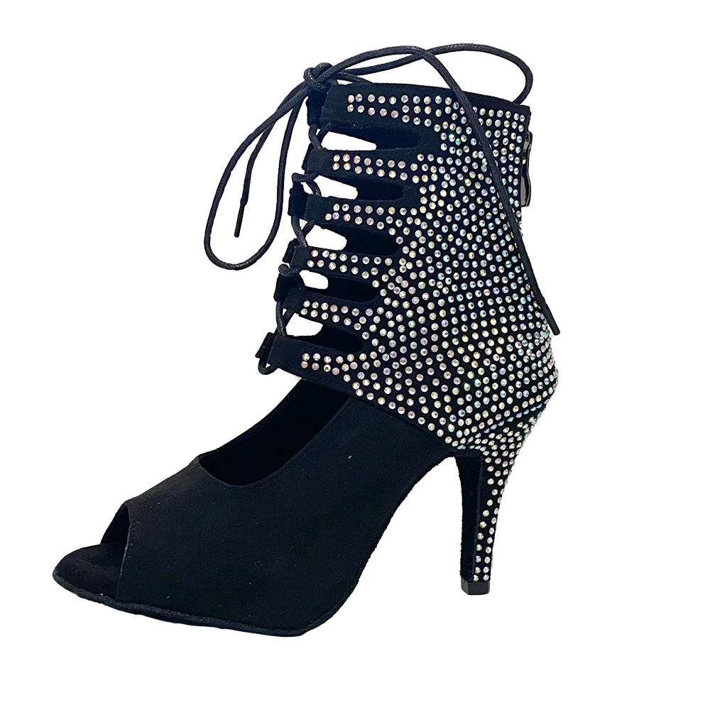 Customized Latin Salsa Dance Shoes 8.5cm Spiked Heel Rhinestones 2024 Fashion Dance Party Heels Indoor And Outdoor Sole