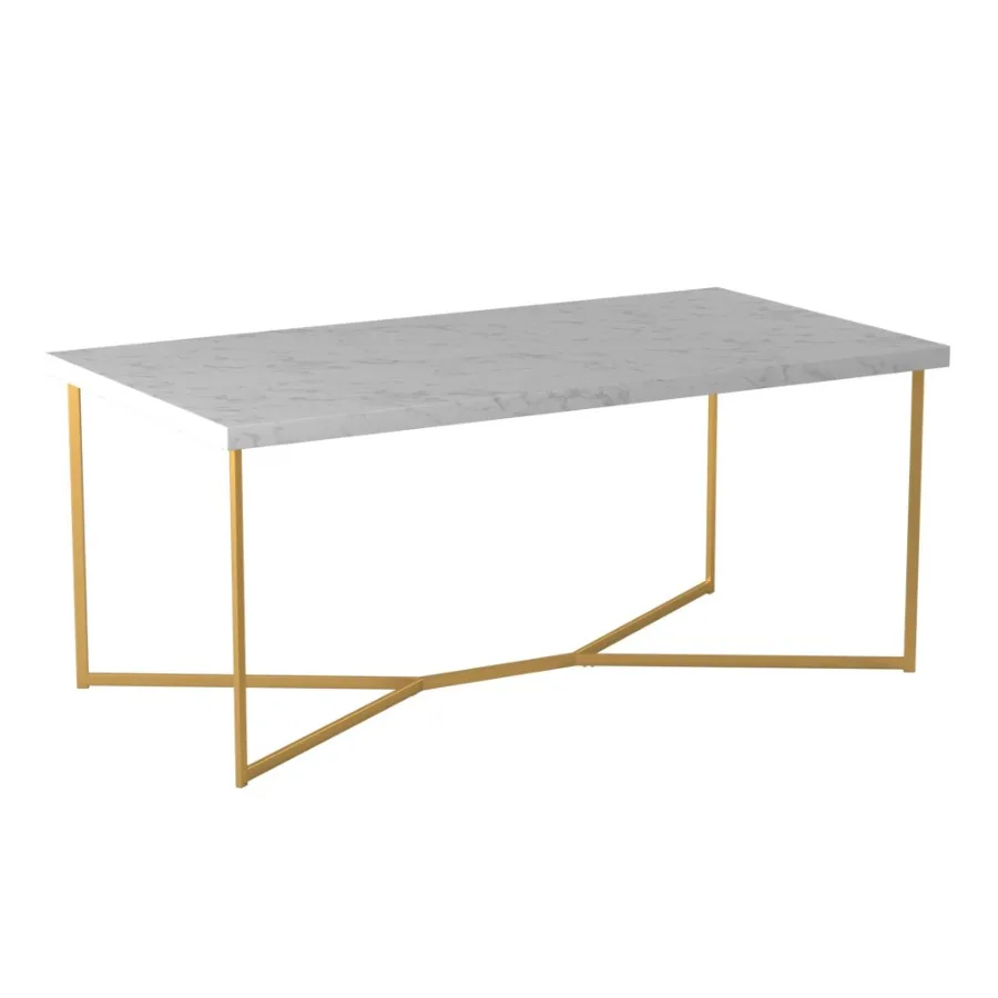 

Modern Glam Metal and Faux Marble Coffee Table - Faux White Marble Gold