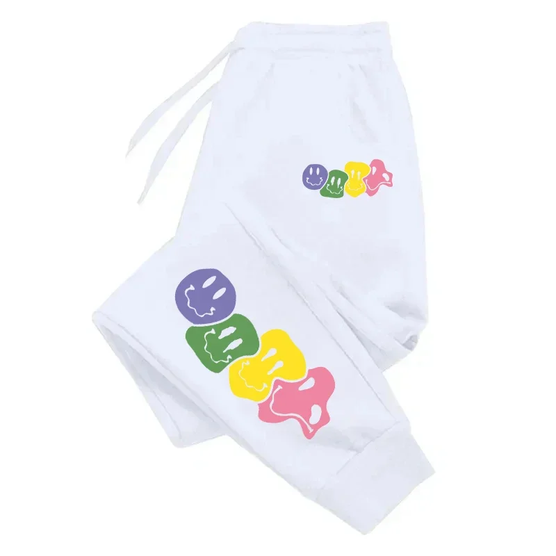 Cute Smiling Face Printed Casual Versatile Comfortable Women Long Pant Fitness Jogging Trousers Drawstring Pockets Sweatpants