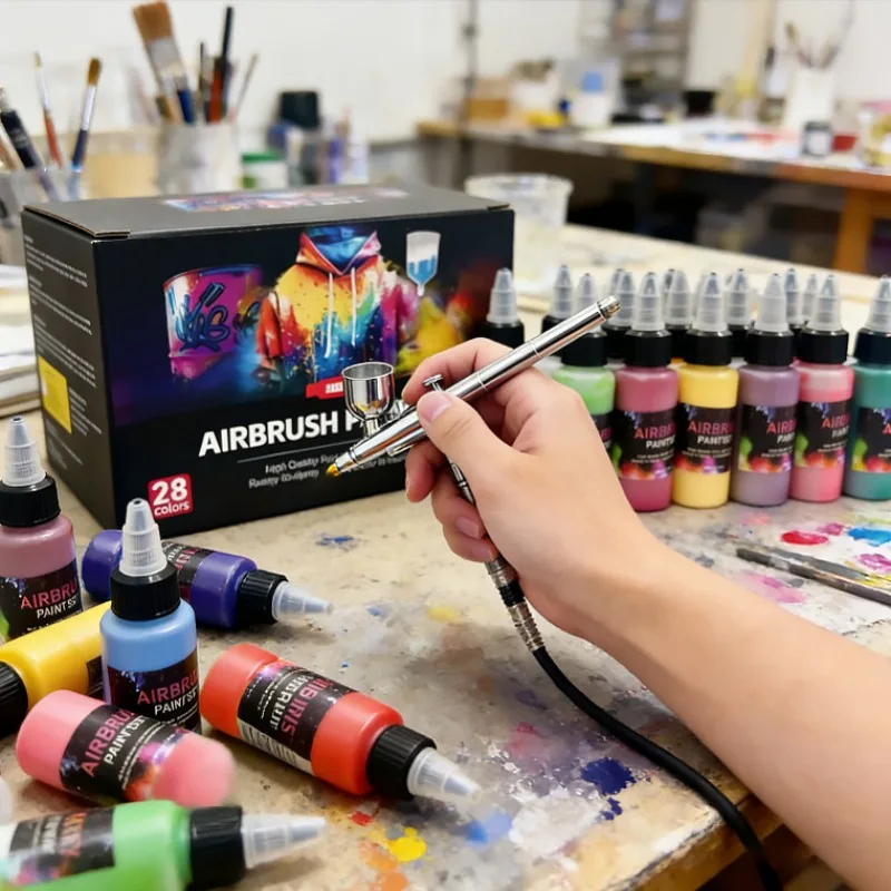 28 Colors 30ml Water Based Acrylic Airbrush Paint DIY Hand Spraying Pigment Art Craft Airbrush Cleaner Separate Supply