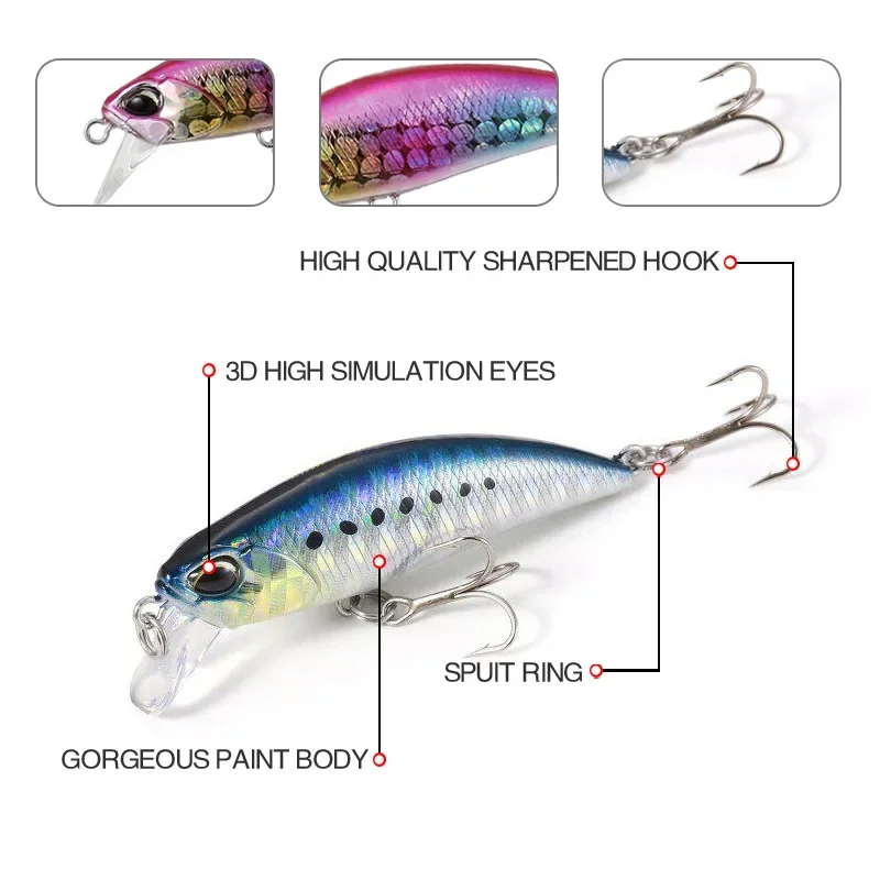 

1PCS 5cm/5g Mini Sinking Minnow Fishing Lure Artificial Bait Wobbler for Pike Trout Plastic Swimbait Jerkbait FishingAccessories