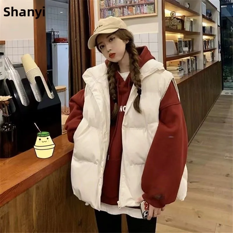 

Japanese Style Women's Thickened Cotton Vest Autumn Winter Outerwear Warm Shoulder Pad Vest College Style Simple Design
