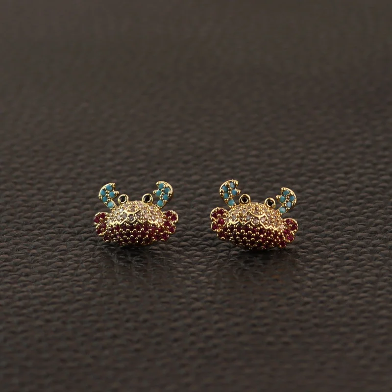 

Marine creatures colored crab creative lovely earrings inlaid with Rhinestones retro free shipping