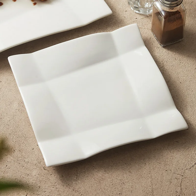 Square Wrinkled Art Ceramic Plate, Dessert Plate, Fruit, Meat Dishes, Sushi Plate, Tableware, Restaurant Kitchen Utensils