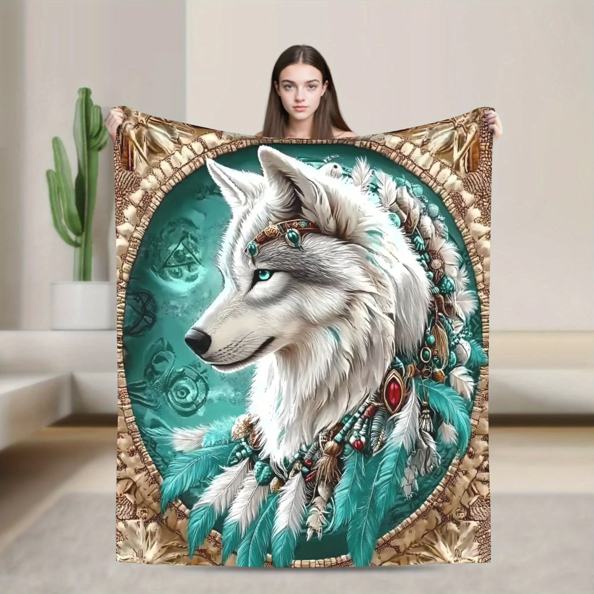 Majestic White Wolf Flannel Cooling Throw Blanket