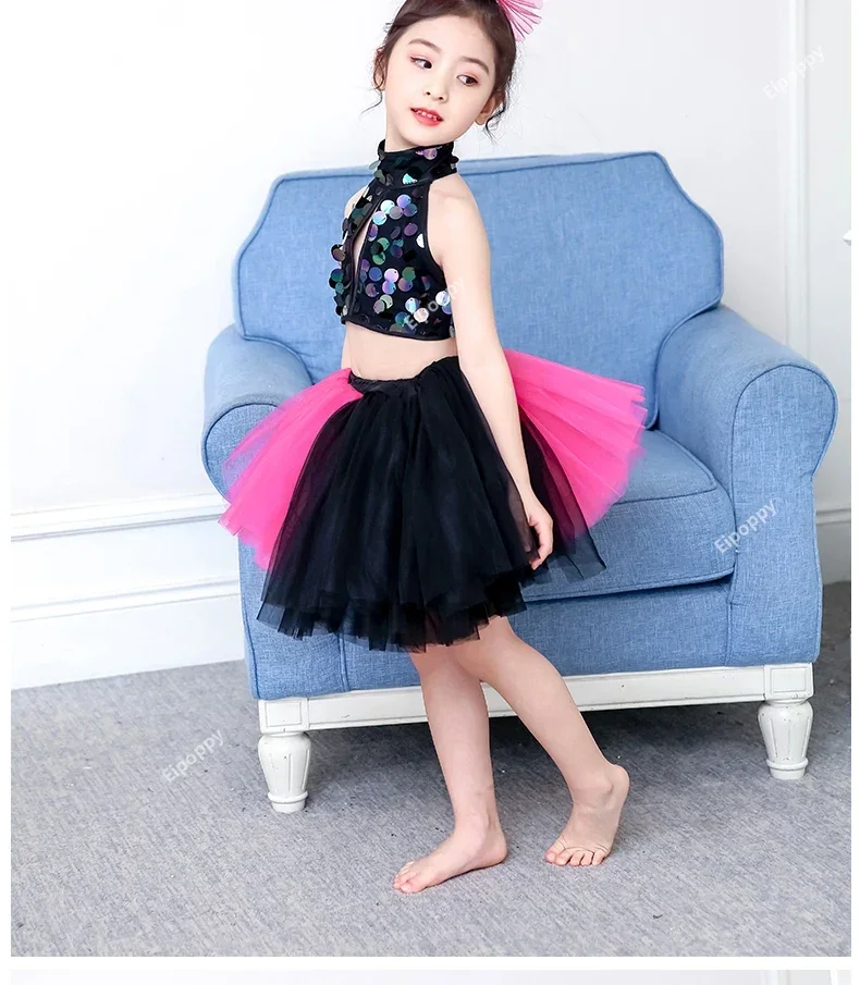 

Girls Cheerleader Jazz Dance Costume Performance Clothing Children's Sequins Puffy Skirt