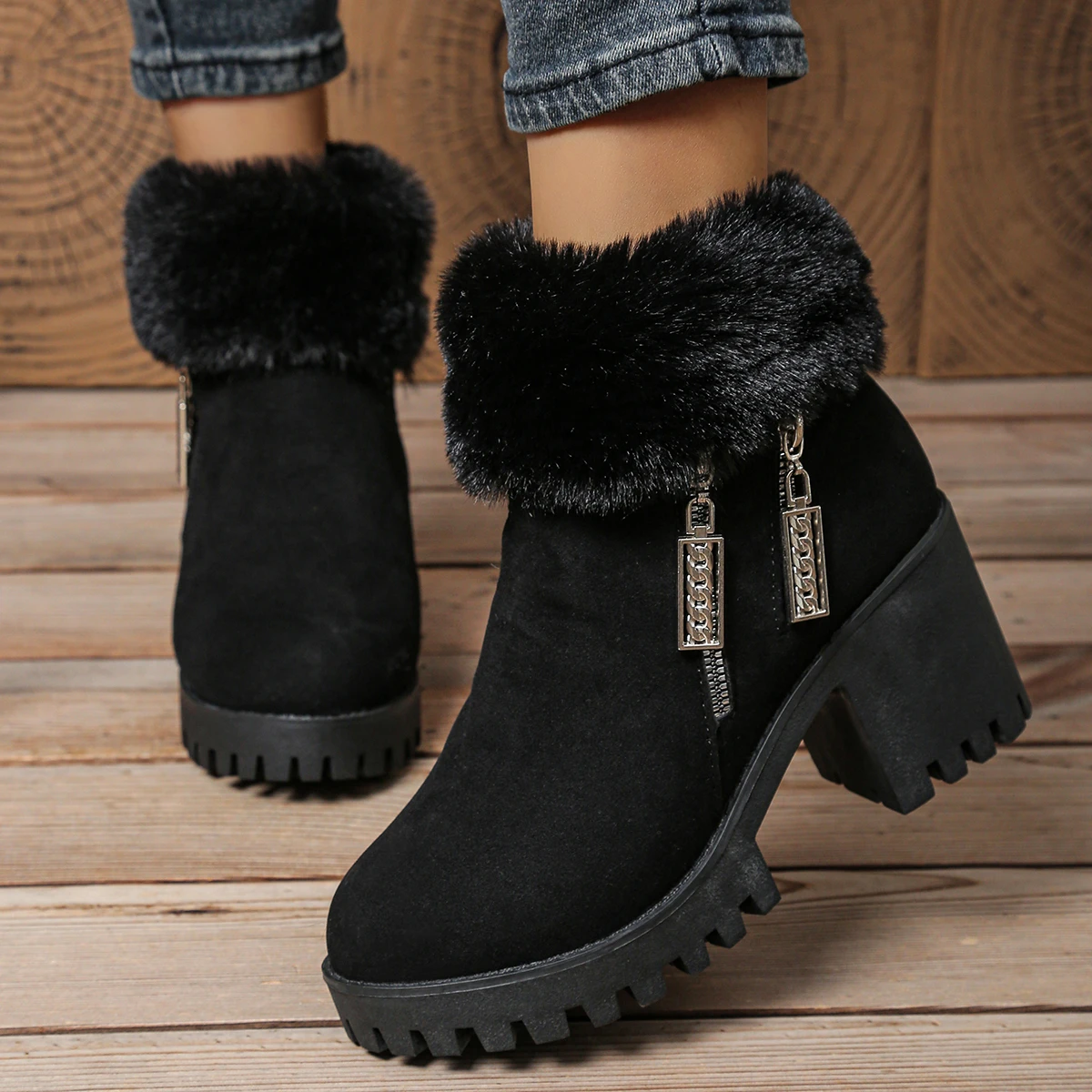 Women Boots 2025 New Warm Cotton Ankle Boots Women Large Size Chunky Heel Round Toe Short Boots Comfortable Outdoor Shoes Women