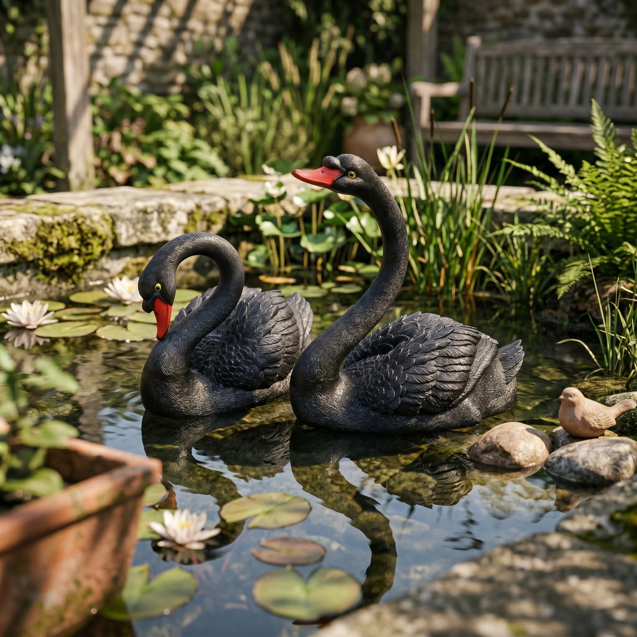 Floating Swan Figurine Feather Texture Floating Swan Ornament Water Ornament Lifelike for Courtyard