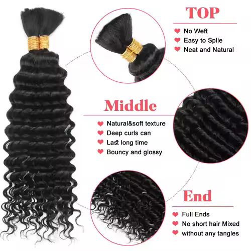Human Braiding Hair Deep Wave Bulk for Braiding No Weft Deep Curly Braiding Hair for Boho Braids Brazilian Virgin Human Hair - Image 2