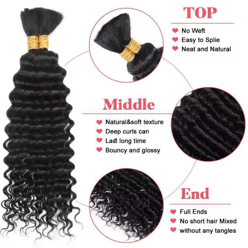 Human Braiding Hair Deep Wave Bulk for Braiding No Weft Deep Curly Braiding Hair for Boho Braids Brazilian Virgin Human Hair - Image 2