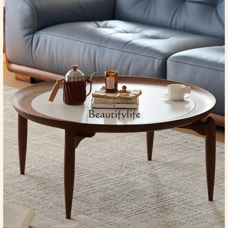 

North American Black Walnut Wood Rock Plate Coffee Table Household Round Sofa Table