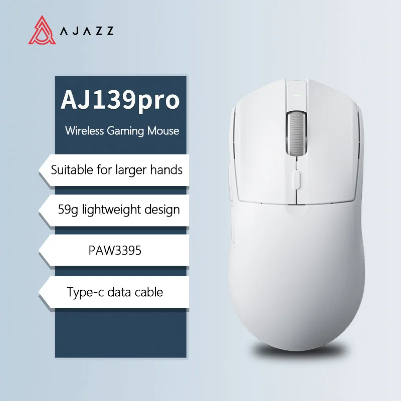 AJAZZ AJ139 PRO draadloze gamingmuis Geschikt voor gebruikers met grote handen Lichtgewicht ontwerp van 39 gram PAW3395-sensor Type-C datakabel 700mAh verlichte datakabel 26000DPI