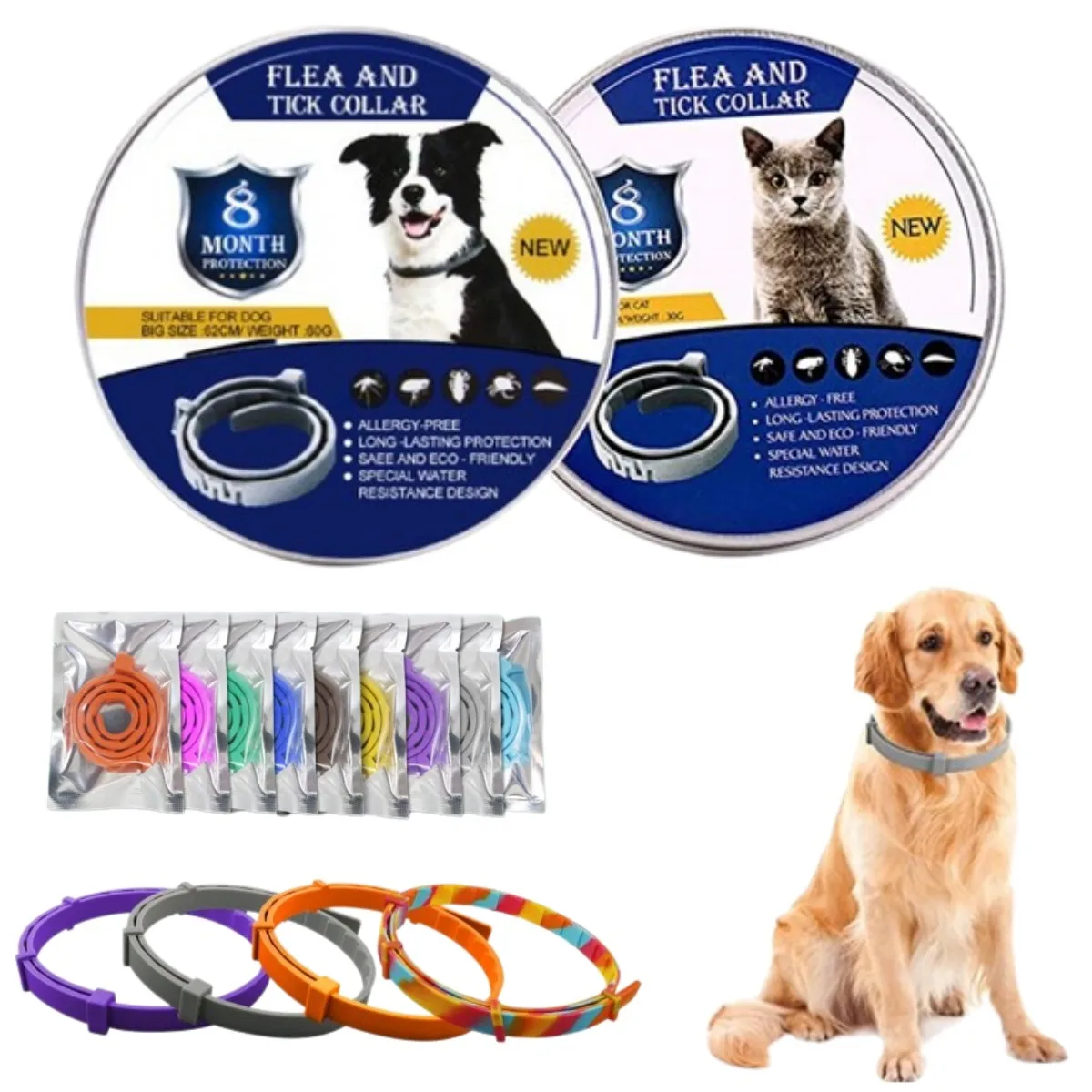 Flea And Tick Collar Silicone Adjustable Dogs Cats Collar 8 Month Protection Anti-mosquitoes Insect Repellent Pet Supplies