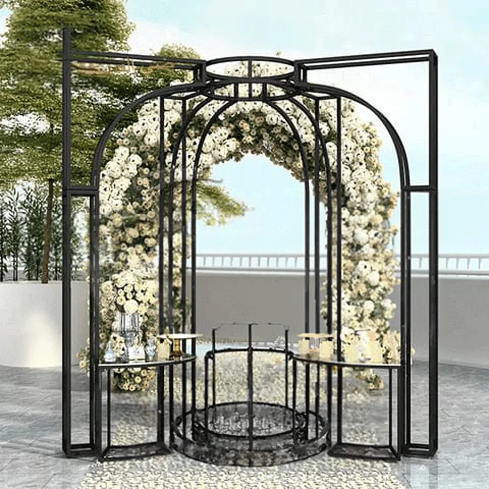 

2022 Fashion Wedding Suppliers Circle Round Backdrop Arch Stand Gold Stainless Steel background For Event