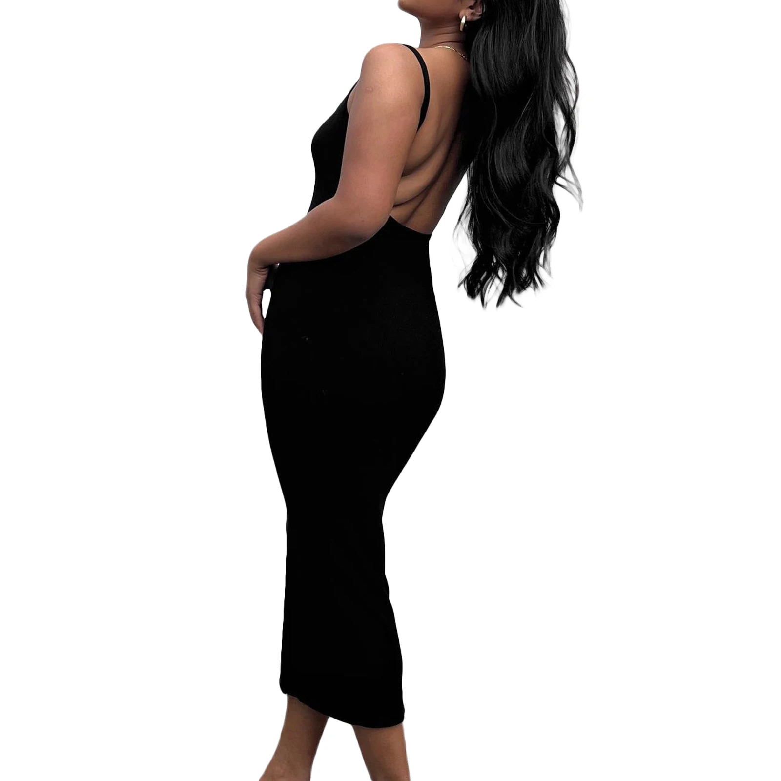 Rückenfreies Maxikleid für Damen, ärmellos, figurbetont, sexy, offener Rücken, Ausschnitt, lange Kleider, elegantes Cocktail-Party-Tankkleid