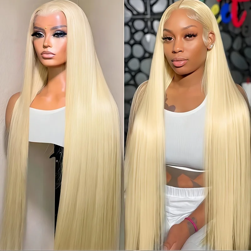 

613 Blonde Lace Front Wigs Brazilian Straight 13X6 Hd Lace Wigs 100% Human Hair Quality Preplucked 40 Inch For Women 250 Density