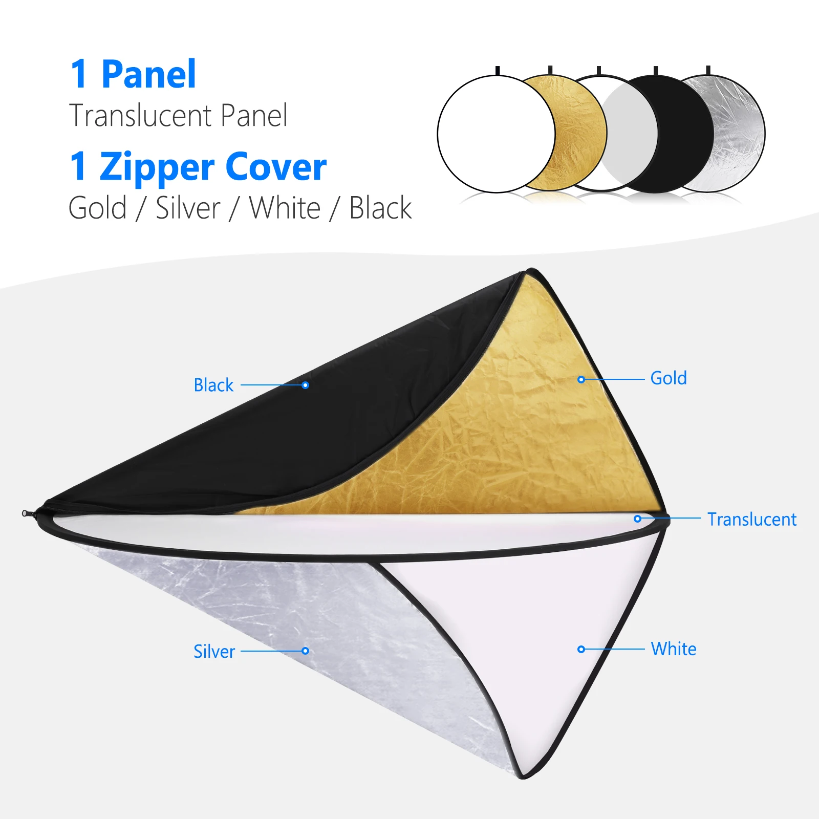 NEEWER 30/60cm Light Reflector Light Diffuser 5 in 1 Collapsible Multi Disc for Studio Photography Lighting and Outdoor Lighting