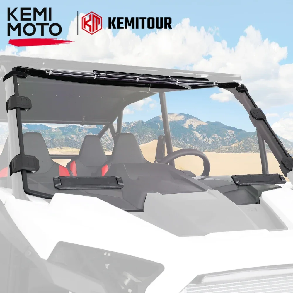 

KEMIMOTO UTV Full Front Windshield Compatible with Polaris RZR XP 1000 / 4 1000 2024+ Hard Coat Poly Clamps Windscreen #2884542