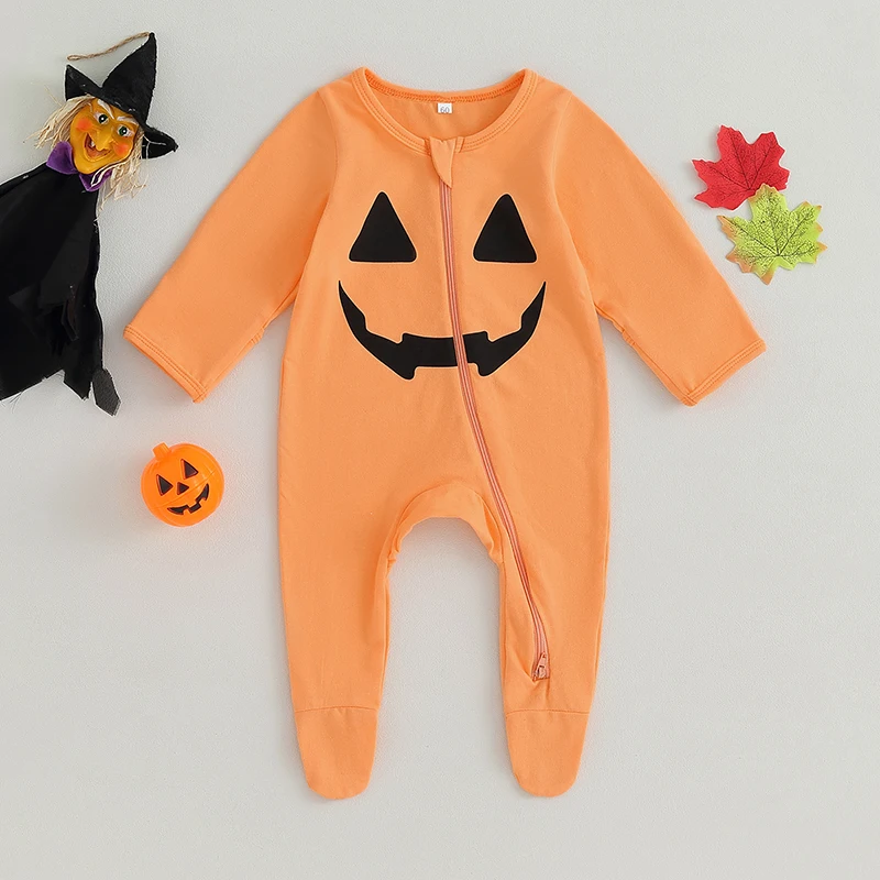 

Infant Unisex Halloween Jumpsuits with Ghost Print and Bat Wings Long Sleeve Baby Rompers Toddler Fall Outfits