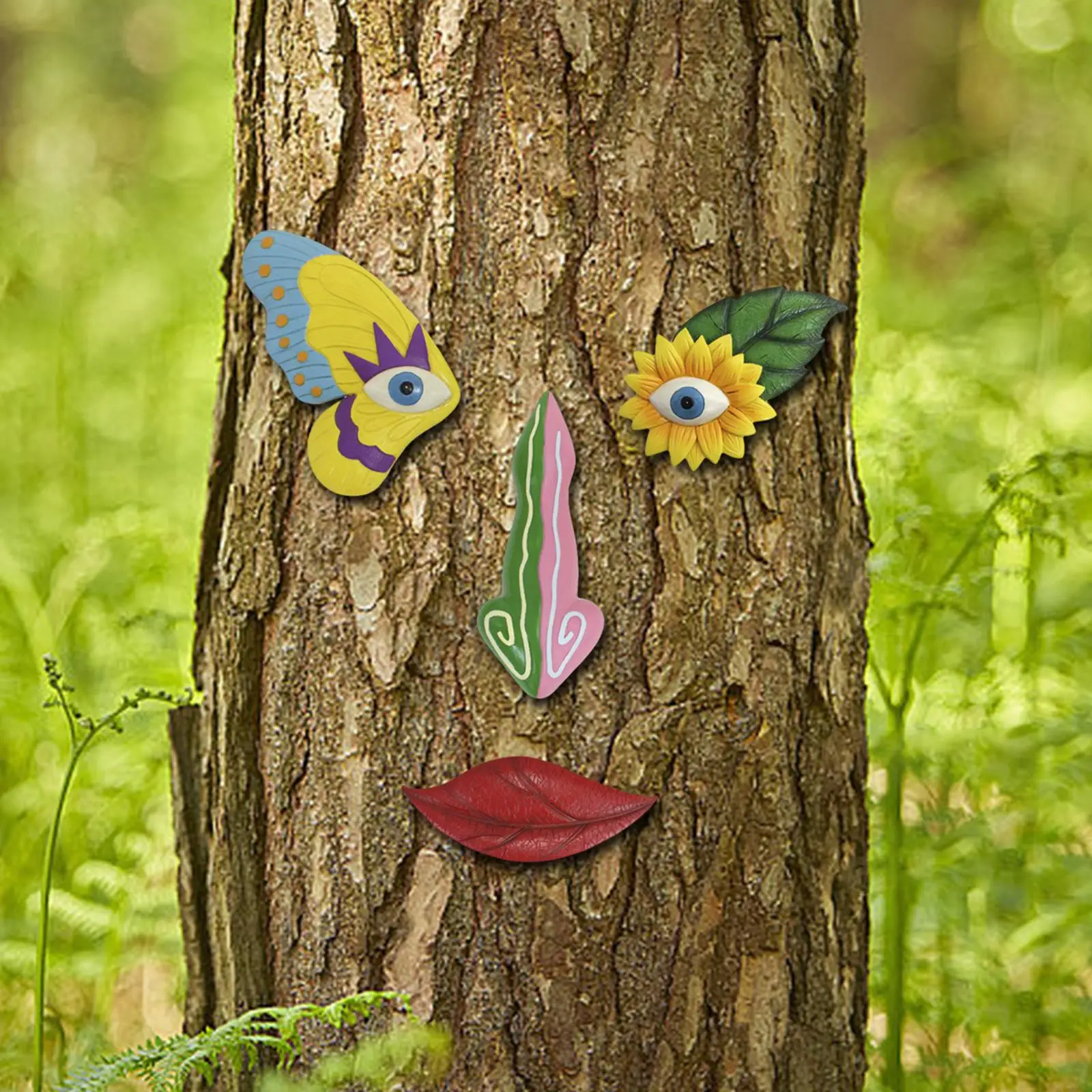 Colorful Funny Outdoor Tree Faces Decor Durable Eyes Nose Mouth Tree Decorations for Garden Rural Areas Yard Backyard Holidays