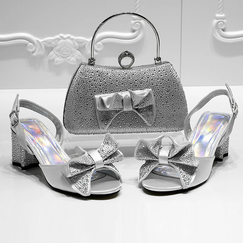 Bolso de mano de lujo con diamantes brillantes para mujer, zapatos de tacón alto para fiesta de verano, 2023