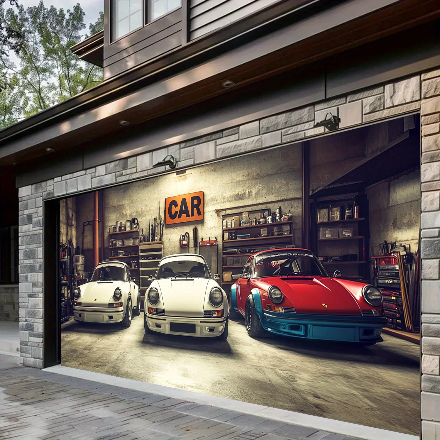 

1 шт., 2D/плоский классический баннер для гаража, классический спортивный автомобиль в стиле ретро, металлический инструмент, фон, декоративный баннер