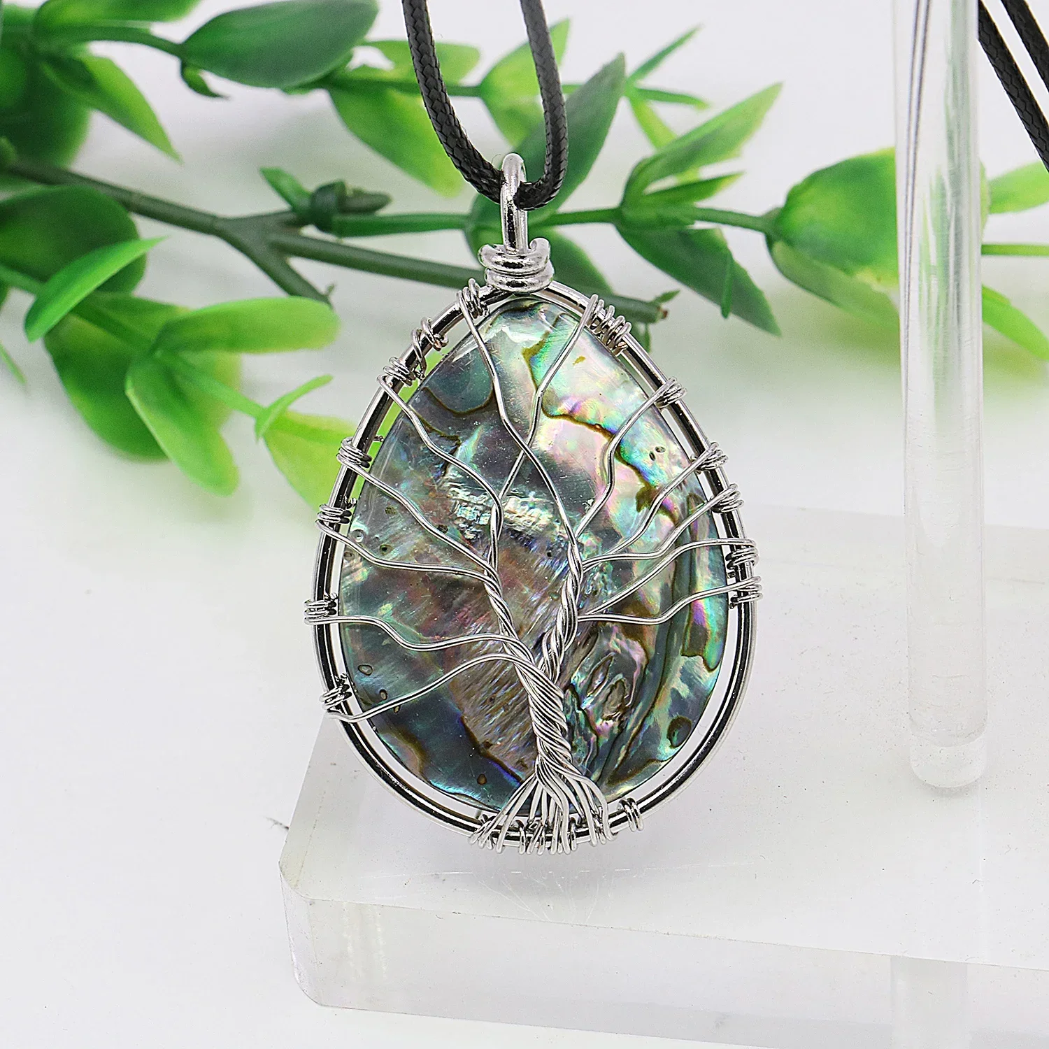 35x45mm Natural Abalone Shell Pendant,Water Drop Shape Tree of Life Necklace,Neckchain,Suitable for Men/Women,Gift for Men/Women