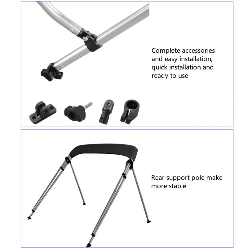 Blue 3 Bow Bimini Top For Boat Canvas Sun Shade Boat Canopy With 25mm 6063 Aluminum Tube 600D Polyester Oxford Cloth