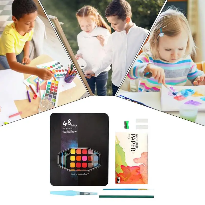 Juego de pintura de acuarela para adolescentes, juego de pinturas de acuarela de 48 colores, paleta de bocetos, Kit de arte de viaje, suministros de pintura para adultos