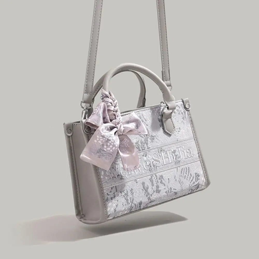 

Fashion Embroidered Letter Tote Bag Large Capacity With Scarf Handbag Floral Shoulder Bag