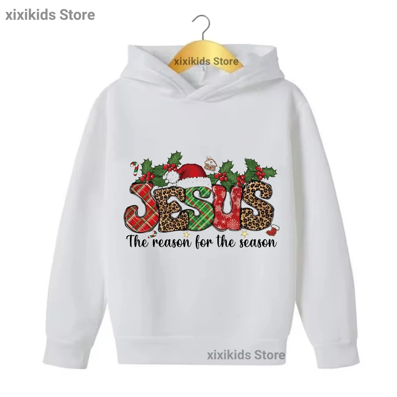 يسوع سبب الموسم الجرافيك المطبوعة قبعة هوديس هدية الكريسماس Kawaii الاطفال ملابس الشتاء/الربيع البلوز معطف