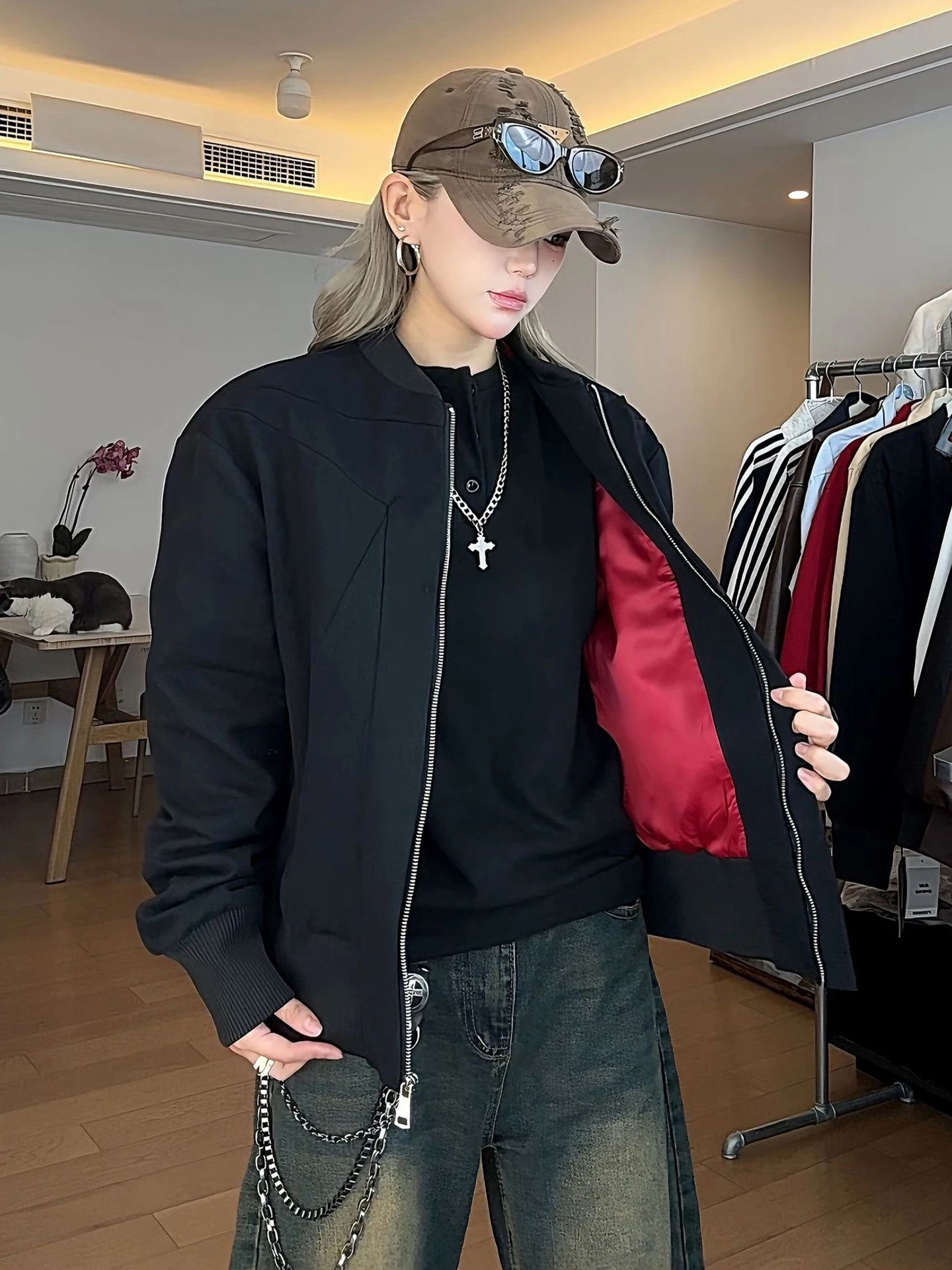 

Bla Red Inner MA Pilot Jaet Men's ort Sle American Deconstructed Baseball Outfit Bomber ort Coat Spring Autumn