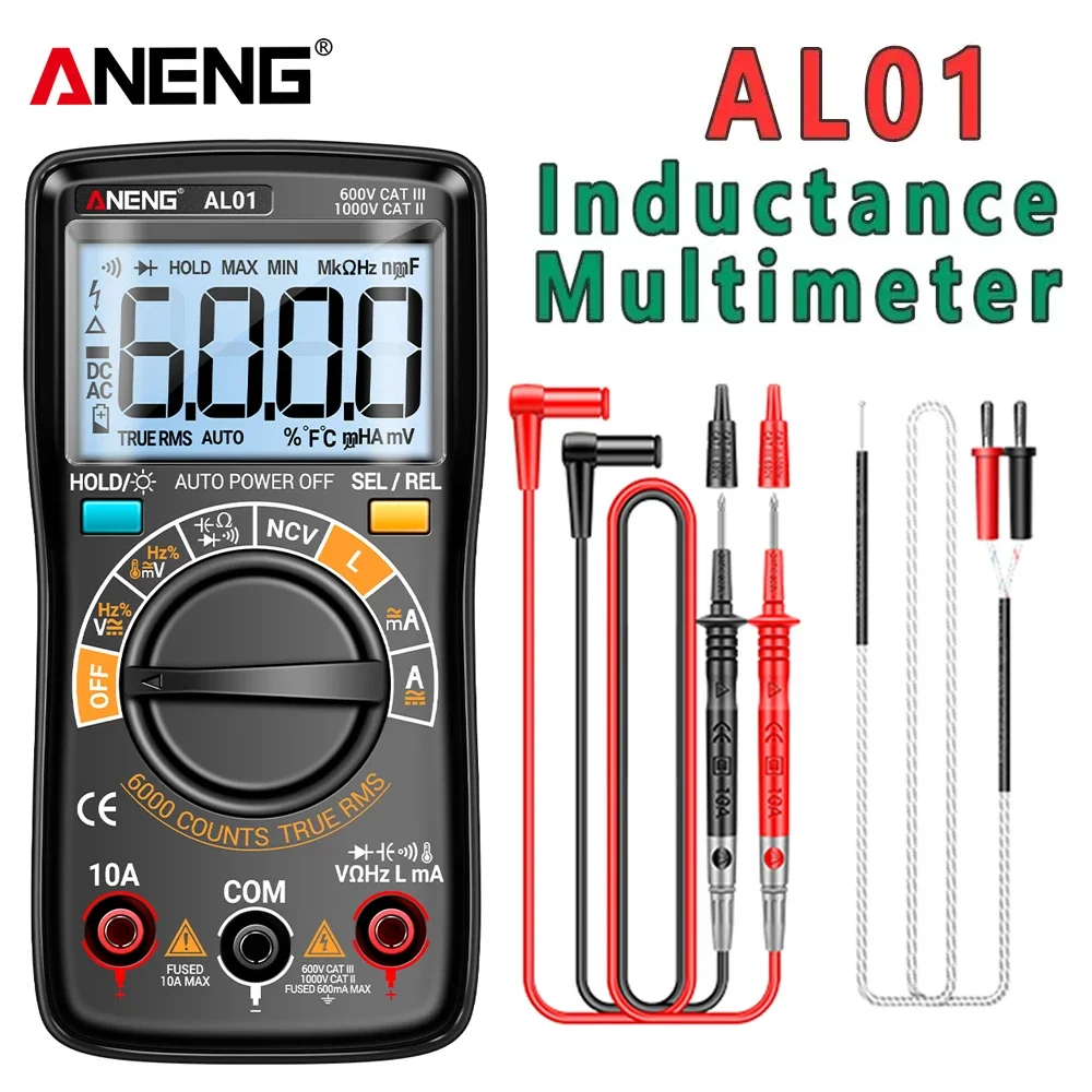 Coil Inductance Multimeter Duty Cycle Hz Tester ANENG AL01 6000 Counts NCV Temperature Meter True-RMS Voltage Pro Tester Tools