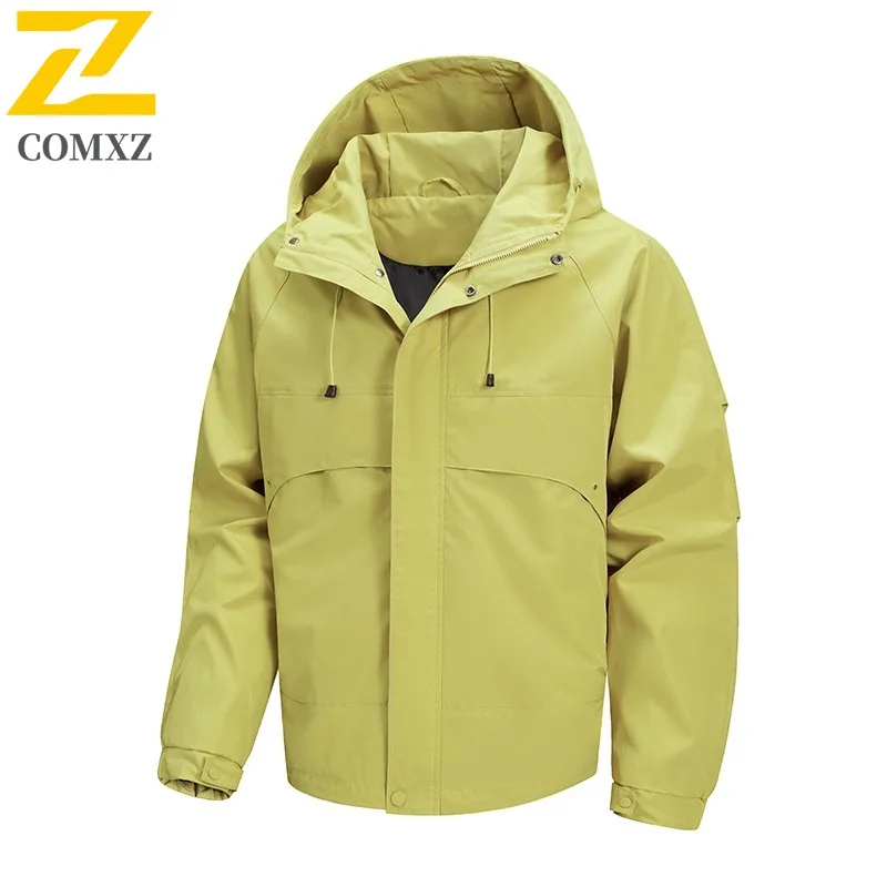 سترة COMXZ 2025 للرجال بياقة واقفة للربيع والخريف سترة غير رسمية بسيطة بلون سادة معطف عصري خفيف الوزن