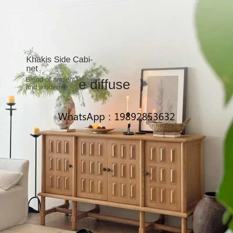 

Vintage Log Style Living Room Storage Cabinet Household Hallway Solid Wood Side Cabinet