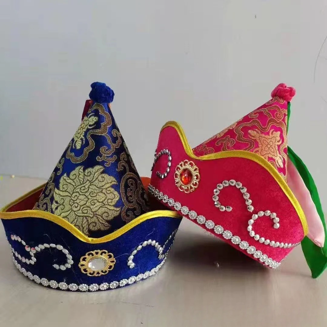 Chapeaux mongols avec ruban pour femmes, hommes et enfants, casquettes de spectacle sur scène de Festival, couvre-chef traditionnel rouge, chapeau de Cosplay