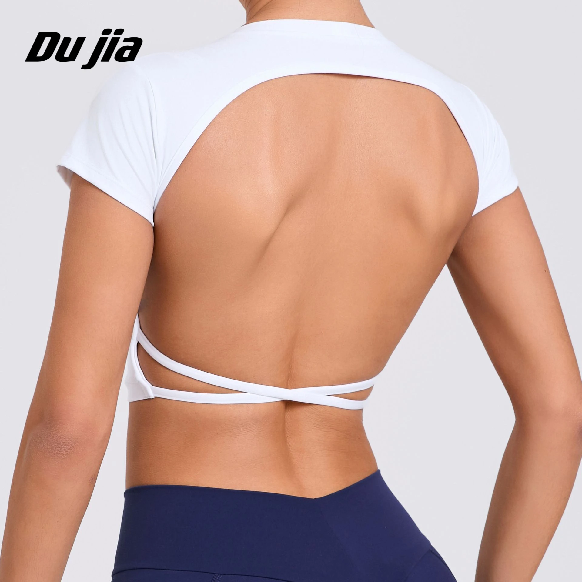 

With Pads Sexy Hollow Cross Beauty Back Crop Top Short Sleeve Yoga Shirt Women Fitness Workout Tops Gym Clothes Running T-shirts