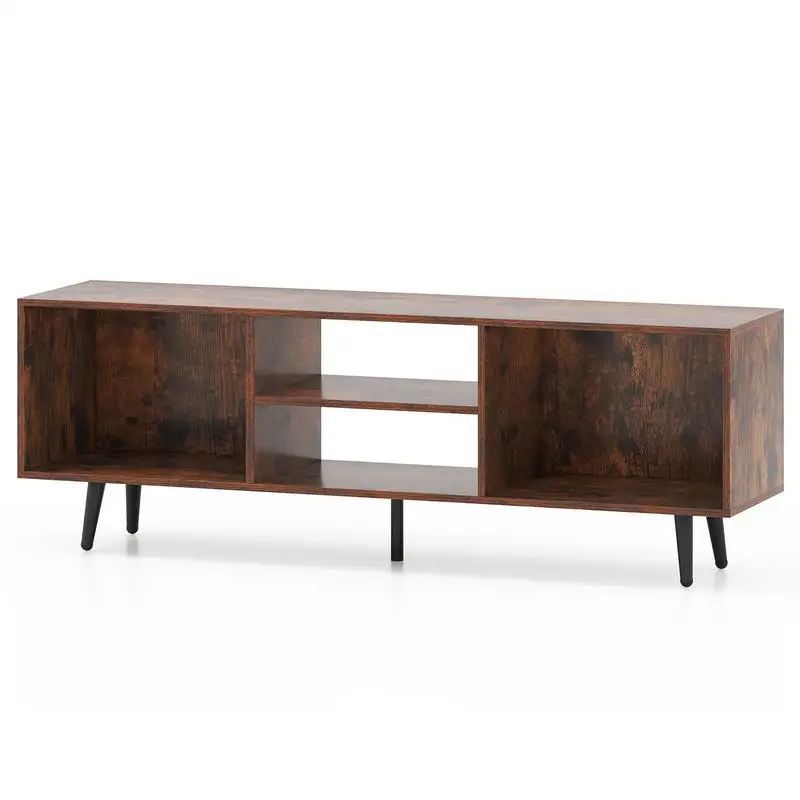 

47.5 Inches TV Stand for 55-Inch TV with Compartments and Metal Legs-Rustic Brown