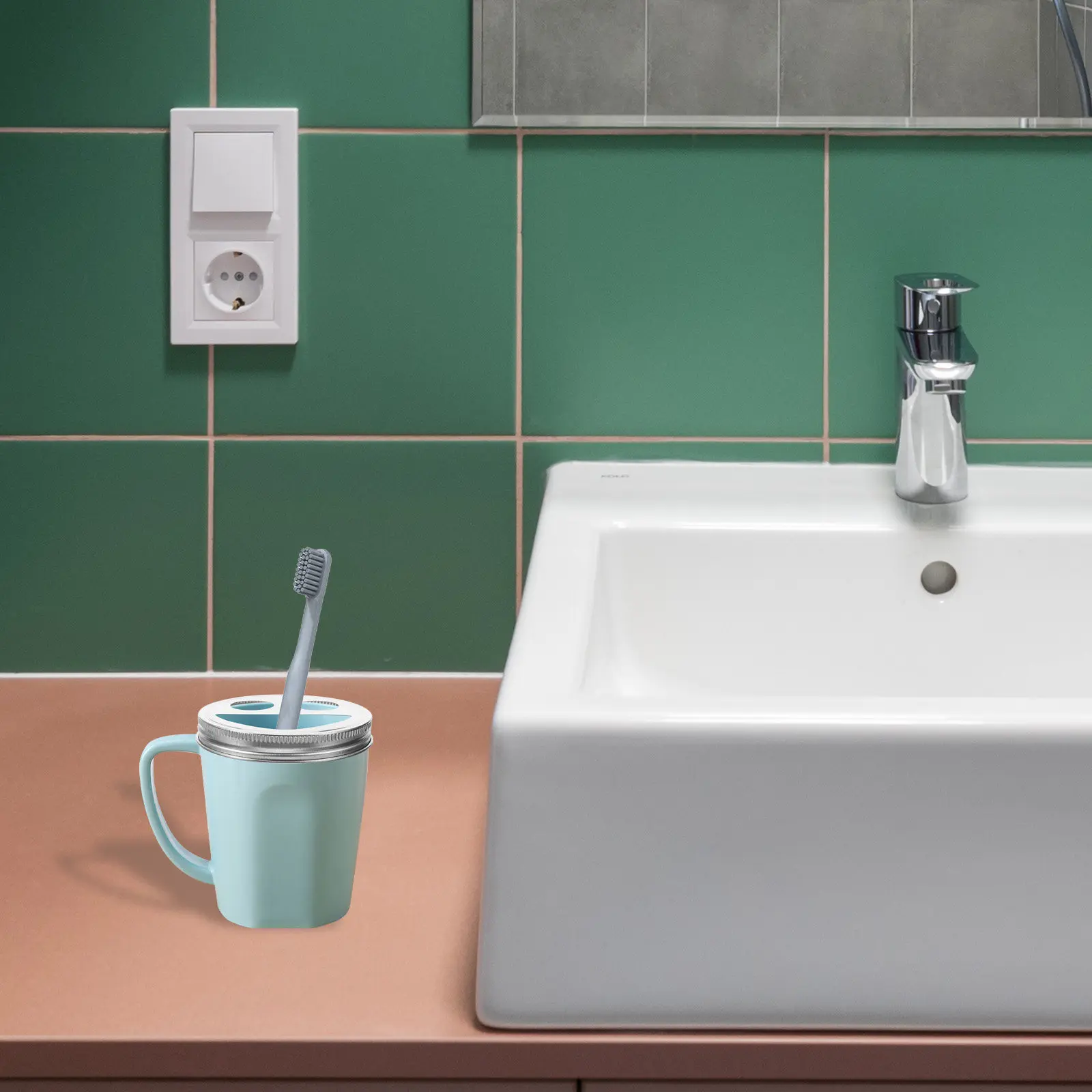 

Mason Jar Toothbrush Bottle Lid Stainless Steel 3 Compartments Bathroom Organizer Replacement Lid Wide Cover for Toothbrush