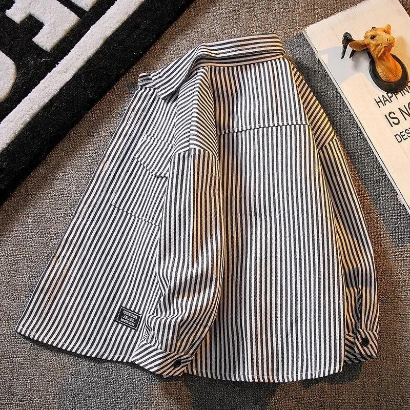 120-170cm Children Long Sleeve White Shirt Teenage Clothes School Uniform Boys Turn-Down Collar Stripe Kids Shirt For Boys Tops