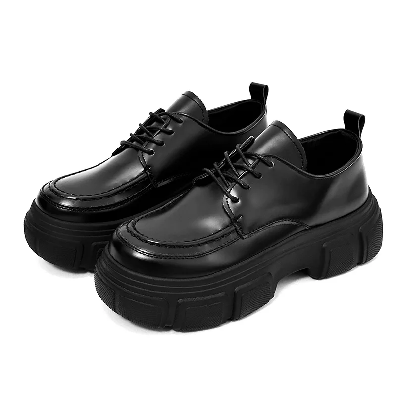 Derby shoes thick soled men's shoes 2025 autumn new shoes low top big toe leather shoes youth casual shoes