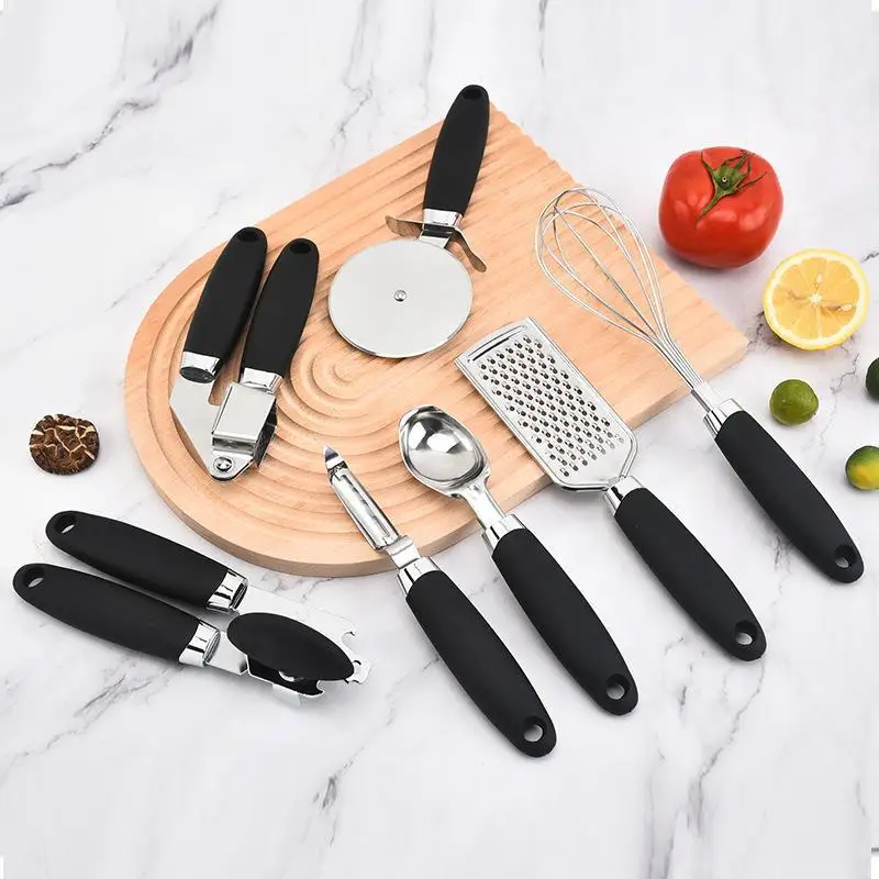 

Stainless steel kitchen Gadget 7 pcs set Can opener Pizza cutter egg beater Peeler kitchenware 7-piece set