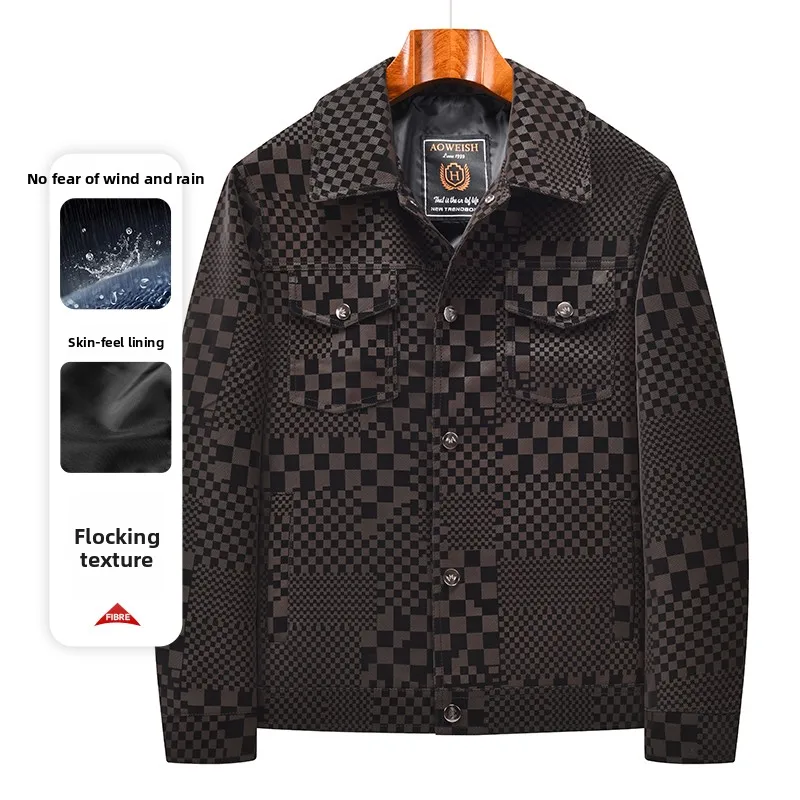 

Men's new high-quality suede plaid jacket, casual and skin friendly business jacket, plaid printed trendy top, men's jacket