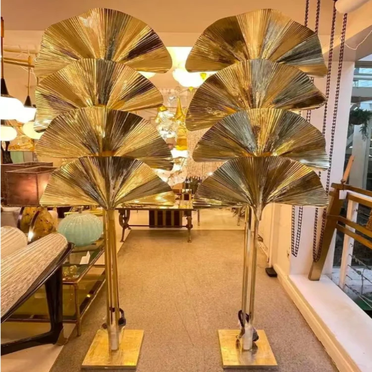Lampadaire postmoderne en cuivre, motif de feuilles de ginkgo, décoration de salon, hôtel, villa, chambre à coucher