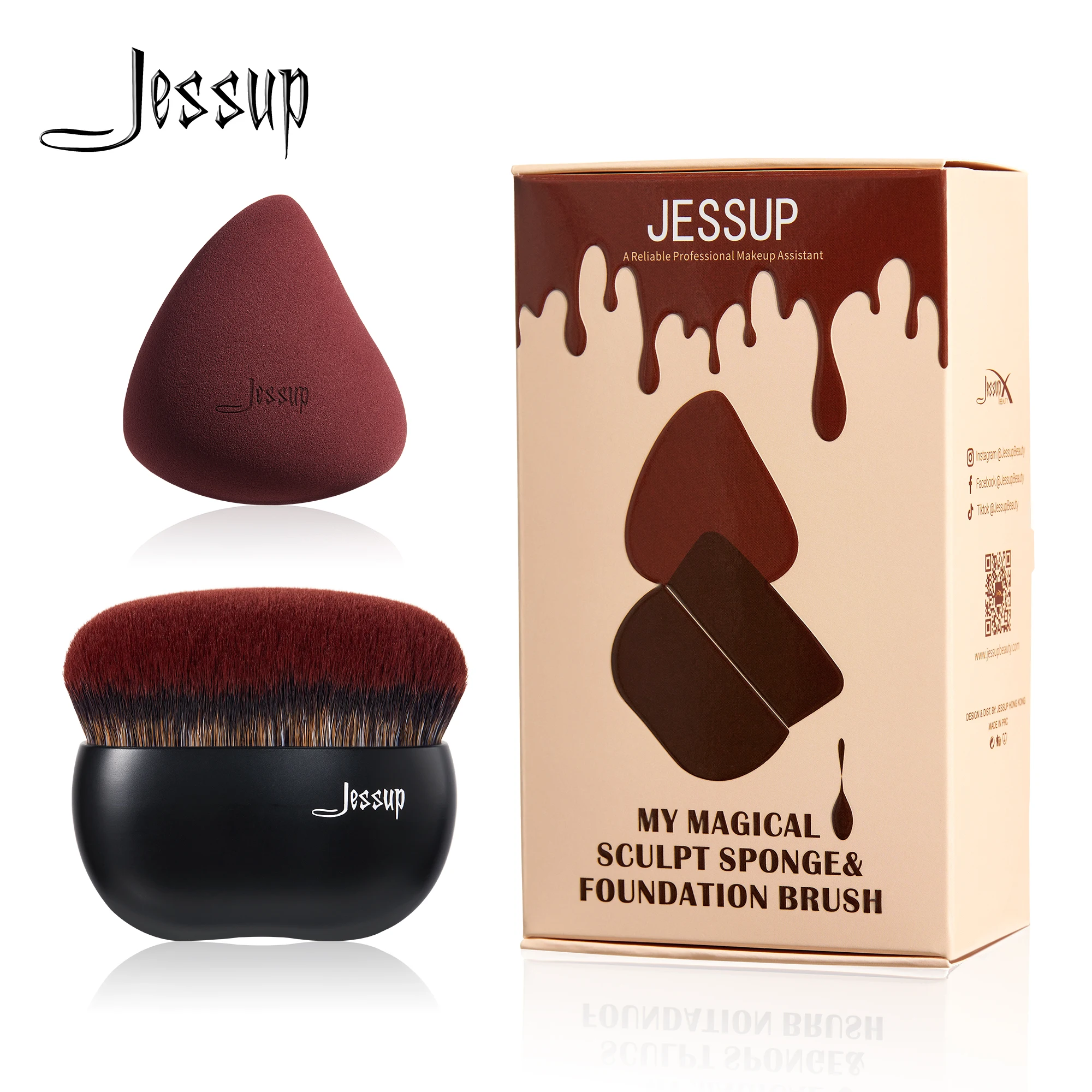 

Jessup кисть для основы с губкой для макияжа, Черная Кисть для макияжа с плоским верхом, кисть Кабуки для жидкого смешивания, T881