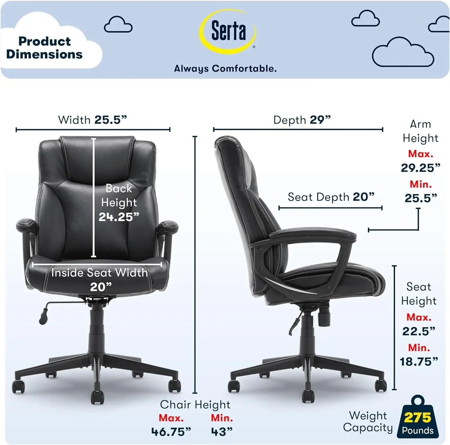 High Back Office Chair with Lumbar Support Ergonomic Upholstered Swivel Gaming Friendly Design, Bonded Leather,