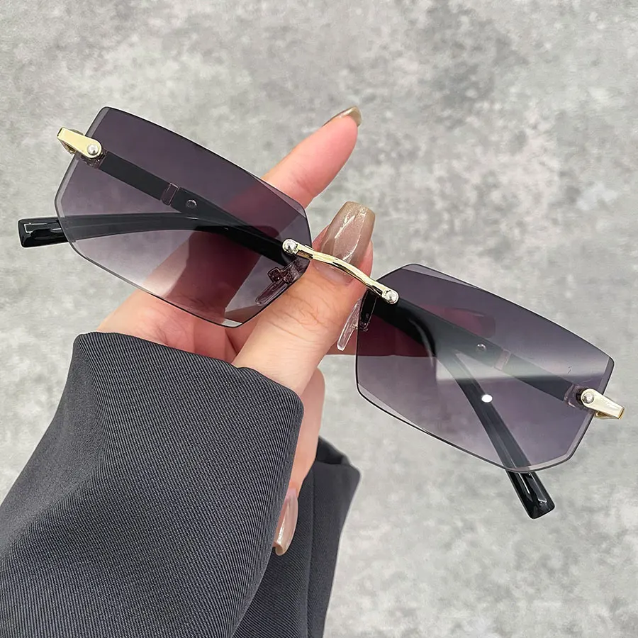 Luxury Rimless Business Rectangle Gradient Lenses Unisex Fashion Sunglasses Women Men Fashion Colored Lenses Metal Frame Glasses