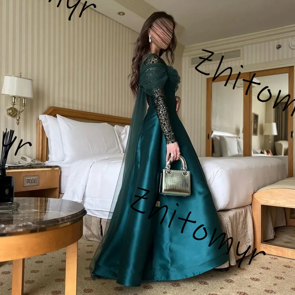 Jiayigong Simple Crew A-line Evening Dress Sequined See-Through Full Sleeves Formal Dress Ankle Length Beading Party Gowns