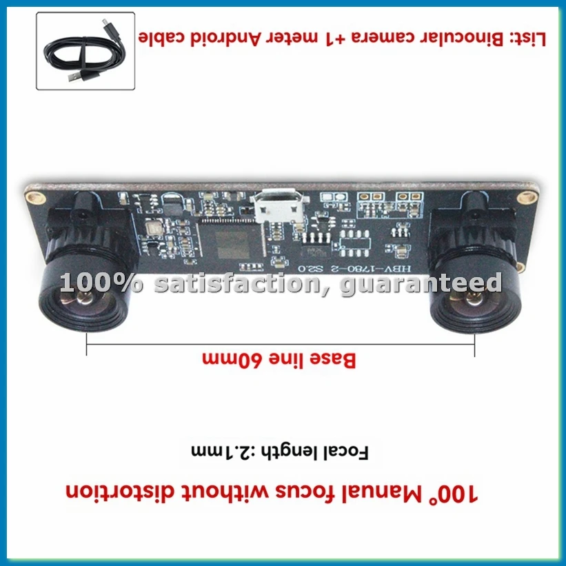 

100 Degree Camera Module OV9732 1MP 2.1mm Dual Camera Module Manual Focus for WinXP/7/8/10 Linux/Android-A51M